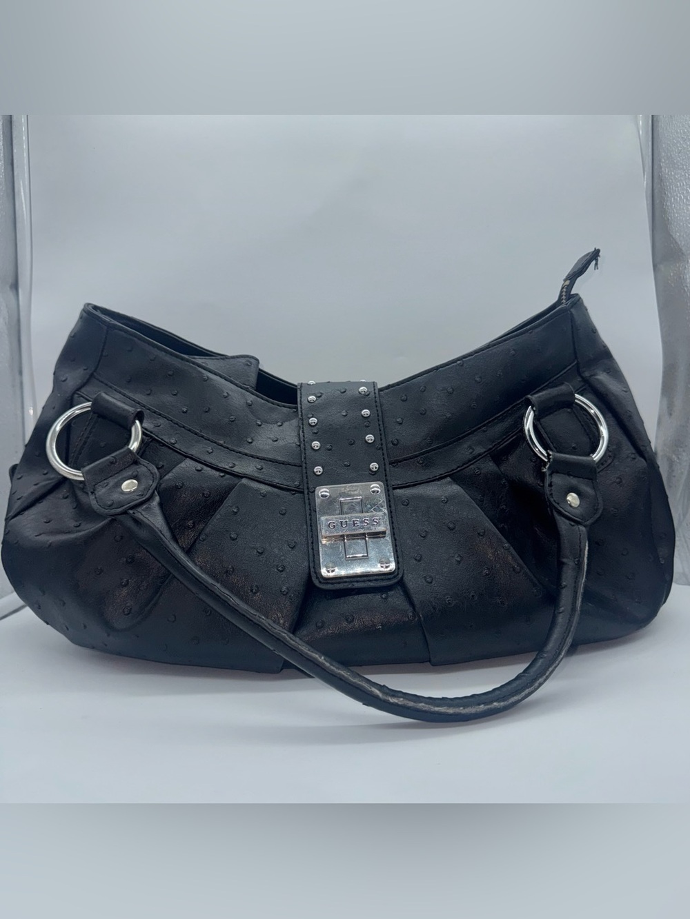 Y2K Guess Black Studded Shoulder Bag with Silver Hardware